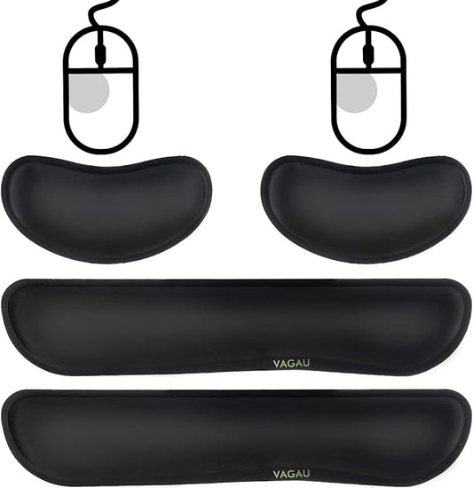 VAGAU Premium Keyboard Wrist Rest and Mouse Pad Wrist Support, Ergonomic Memory Foam Set for Office, Laptop, Mac, Computer and Gaming, Comfortable Typing &Wrist Pain Relief (2 Pack)