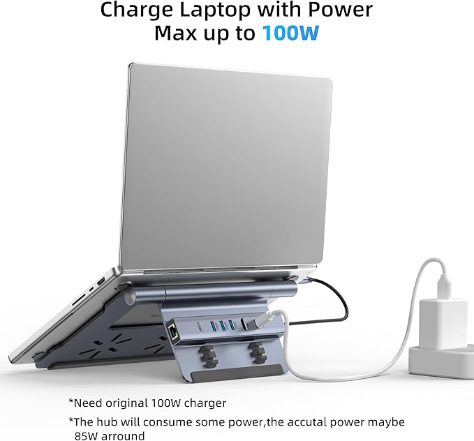 Laptop Docking Station Stand for Desk, 1.5ft 6 in 1 USB C Hub,4K60Hz HDMI, PD 100W, 3×USB 3.0 Hub, Gigabit Ethernet,Aluminum Adjustable Docking Stand for MacBook Air/Pro/Surface/Lenovo…