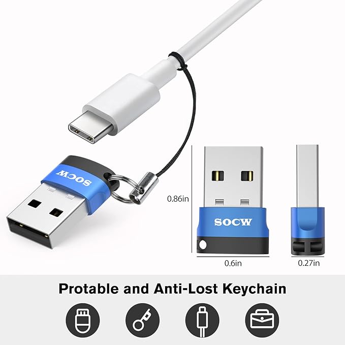 USB C Female to USB Male Adapter 2.0 (Blue, 4 Pack)