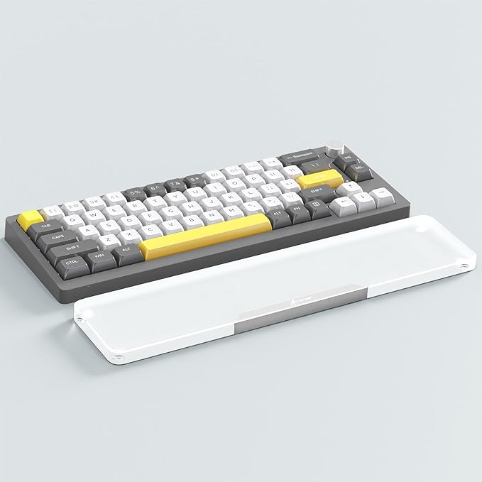 Acrylic Gaming Keyboard Wrist Rest,Clear Ergonomic Palm Rest with Anti-Slip Base,Customized Metal CNC Aluminum Alloy Logo for Compact 80% Computer Keyboard,Office,Home,Laptop,Mac,Easy Typing-Sliver