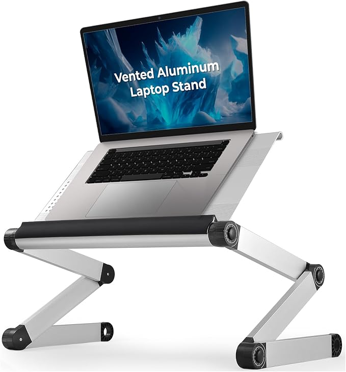 Uncaged Ergonomics WorkEZ Executive Adjustable Laptop Stand for Desk, Adjustable Height Foldable Aluminum Computer Stand, Cooling Laptop Holder, Notebook Computer Riser for Desk, Silver