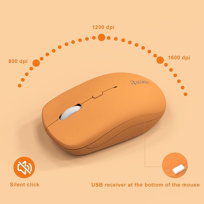Wireless Keyboard and Mouse Combo, Full-Sized Wireless Keyboard and Adjustable DPI Mouse, 2.4GHz USB Receiver, Keyboard and Mouse for PC, Windows, Desktop, Laptop (Orange-B)