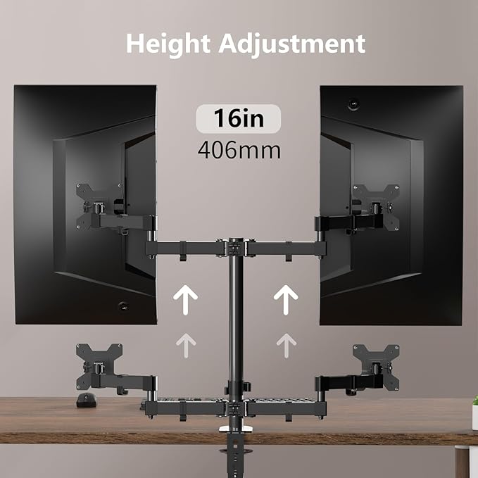 Bracwiser Dual Fully Adjustable Monitor Arm Stand Mount Fits Two Screen 13-27 inch 22lbs for Monitor Computer Screen 13 15 17 19 20 22 23 24 26 27 inch VESA 75 100 (MD7442)