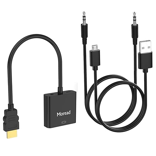 HDMI to VGA with Audio, Gold-Plated Active HDMI to VGA Adapter (Male to Female) with Micro USB Power Cable & 3.5mm Audio Cable for PS4, MacBook Pro, Mac mini, Apple TV and More - Black
