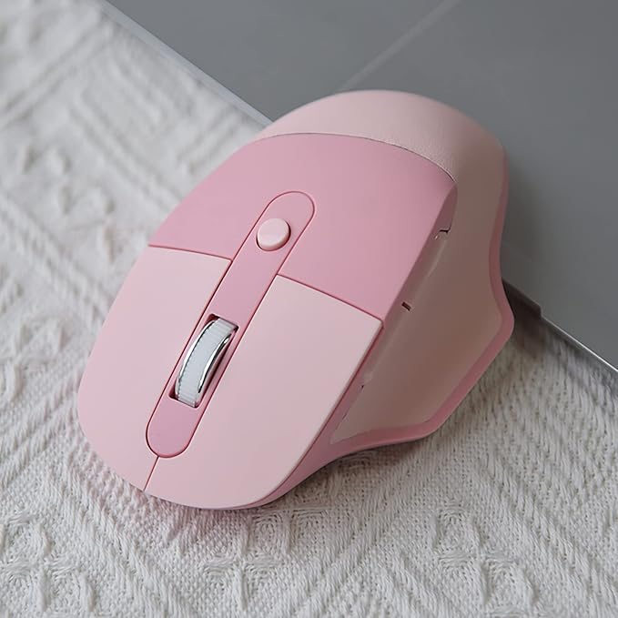 Lomiluskr Ergonomic 2.4G & Bluetooth Dual Mode Wireless Mouse with PU Cover, Soundless Keys, Candy Colors, Compatible with Notebook, PC, Tablet, Smartphone (Pink)