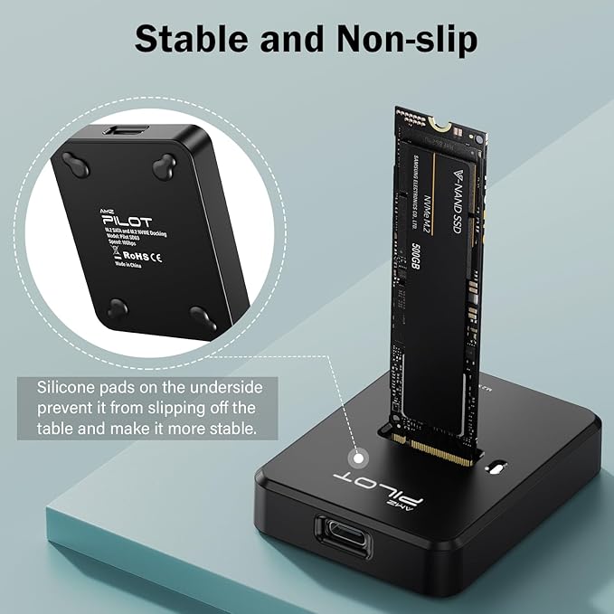 Tool-Free M.2 NVMe & SATA to USB C Docking Station, 10Gbps SSD Reader Adapter for Data Rescue & External Storage, Supports M/B+M Key NVMe PCIe & SATA NGFF 2230-22110, for Laptop, PC