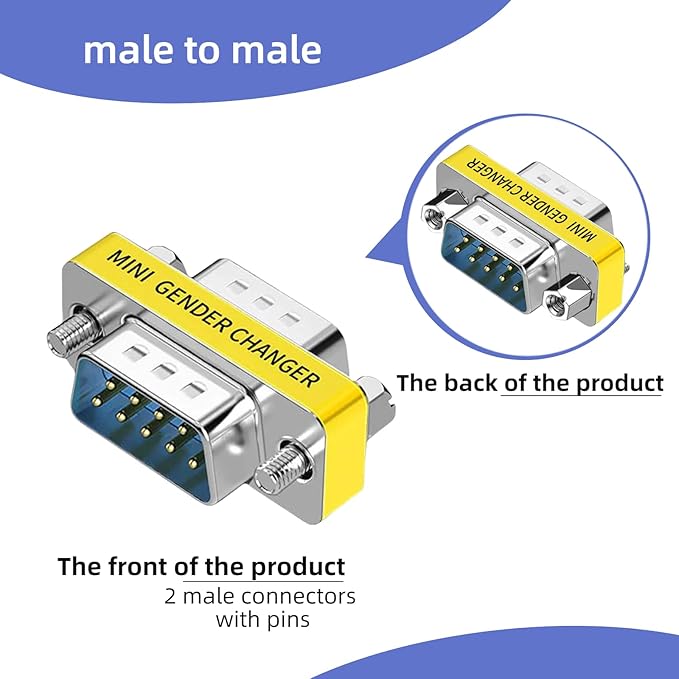 db9 Connector Null Modem Adapter，9-Pin Serial vga Adapter RS232 db9 Gender Changer,for Computer and Industrial Device Data Transfer(M-M (10P))