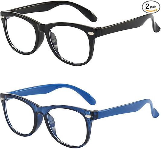 2 Pack kids Blue Light Blocking Glasses For Girls And Boys Computer Blue Light Blocking Glasses For Age 3-11 (Black + Dark blue)