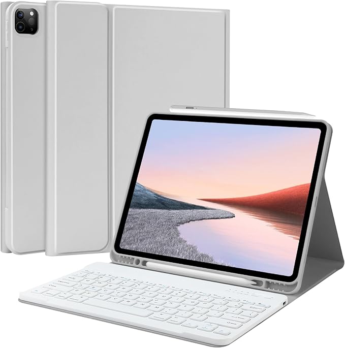 TQQ for iPad Air 13-inch (M4/M3/M2, 2026/2025/2024) & Pro 12.9 inch Case with Keyboard, Keyboard case for 12.9-inch iPad Pro 6th/5th Gen - with Pencil Holder for iPad Air 13-inch 2026 (Gray)