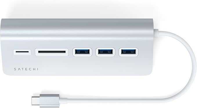Satechi USB C Hub for Desktop, USB C Hub with 3 USB-A 3.0 Data Ports, Micro/SD Card Readers, USBC Hub for MacBook Air/Pro M5/M4, Dell, HP, Surface, Lenovo - Silver