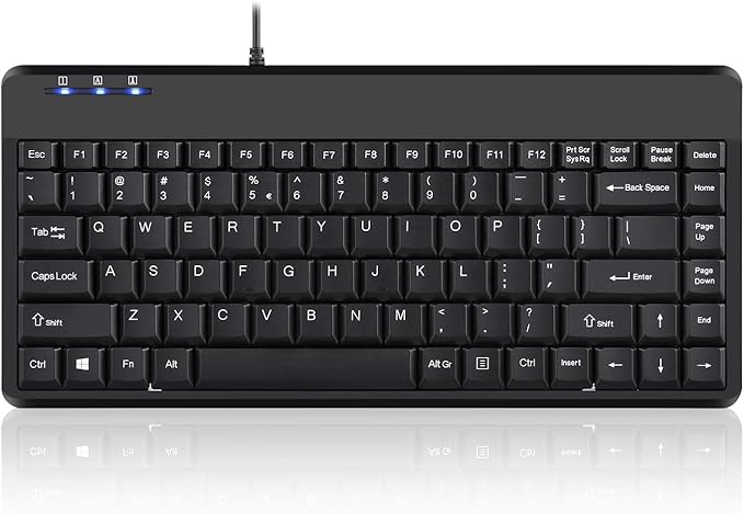 Perixx PERIBOARD-409H Wired USB Mini Keyboard with 2 USB Hubs, Black, US English Layout