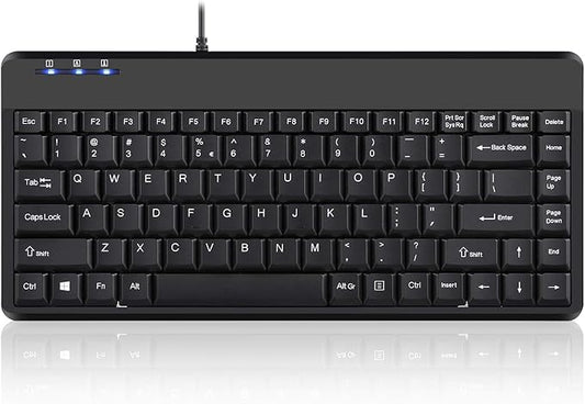 Perixx PERIBOARD-409H Wired USB Mini Keyboard with 2 USB Hubs, Black, US English Layout