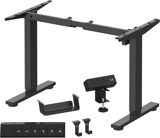FLEXISPOT EN2 Standing Desk Frame with Clamp Power Strip and Cable Management Tray, Electric Sit Stand Desk Base with Memory Controller for Home and Office (Black Frame Only)