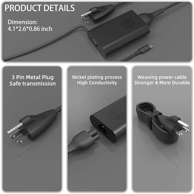 65W 45 Watt AC Adapter Compatible with Dell Laptop Charger USB C Computer Latitude 5420 7420 5540 5440 3540 7440 5450 5430 5520 5530 7430 E5430 E5440,XPS 13 Type C Power Cord