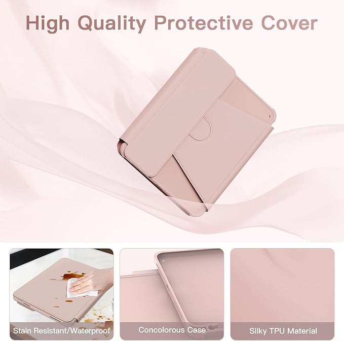 for iPad 11th(A16, 2025)/10th Generation Case with Keyboard, 360° Rotatable Case & Detachable Backlit Keyboard, Precision Cutouts and Pen Holder for iPad A16 11''/10th 10.9'', Light Pink