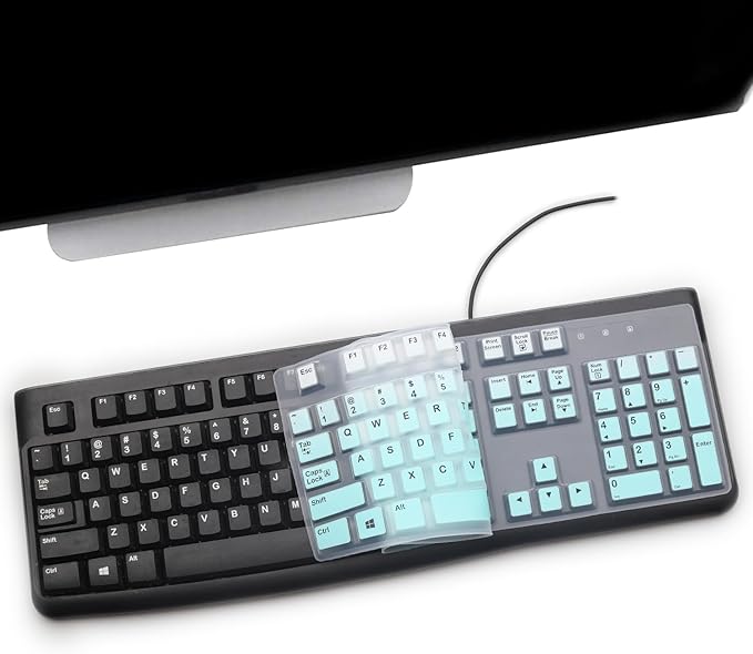 2PCS Keyboard Cover for Logitech K120 & MK120 Ergonomic Desktop USB Keyboard Ultra Thin US Layout Protective Skin-MintGreen+Clear