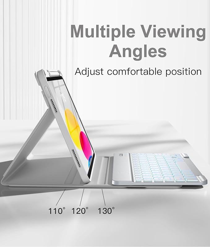 Hamile Keyboard Case for iPad 11th 10th Generation - 7 Colors Backlit Wireless Detachable Folio Keyboard Cover with Pencil Holder for iPad 11-inch A16 2025 10th Gen 10.9 Inch 2022 (Gray)