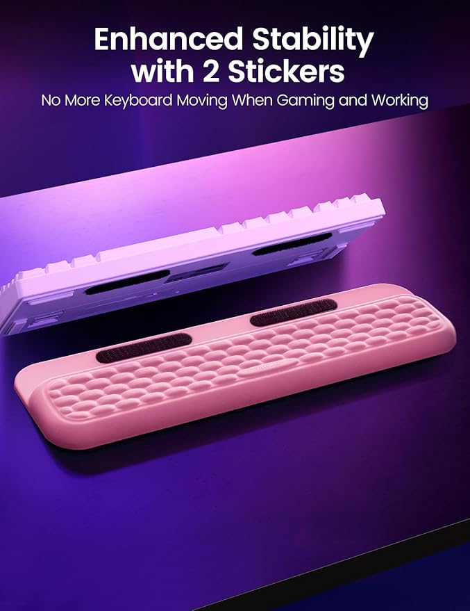 Vaydeer Wrist Rest with Stickers, Full 100% Mechanical Keyboard Rest Support Pad, Desk Ergonomic Cushion for Computer Typing Office Work Home Gaming, Soft Memory Foam Arm Palm Hand Pain Relief-Pink