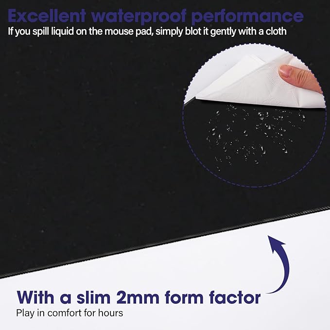 LifetimeWarrantly Full Desk Mouse Pad with Stitched Edges, 31.4” x 15.6” Waterproof Surface & Non-Slip Rubber Base – Ideal for Gaming, Office and Home, Black