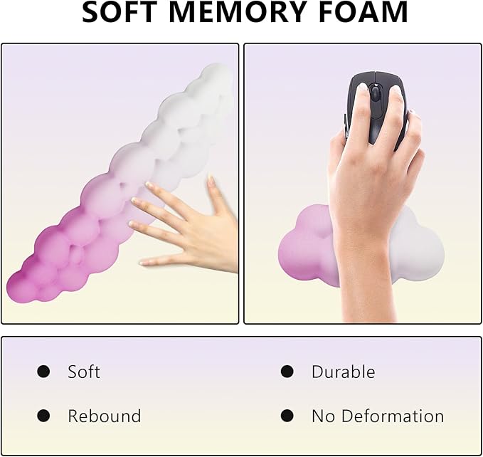 2X Cloud Wrist Rest - Memory Foam Keyboard Palm Rest with Non-Slip Base for Office, Computer, Laptop, Gaming (Purple)