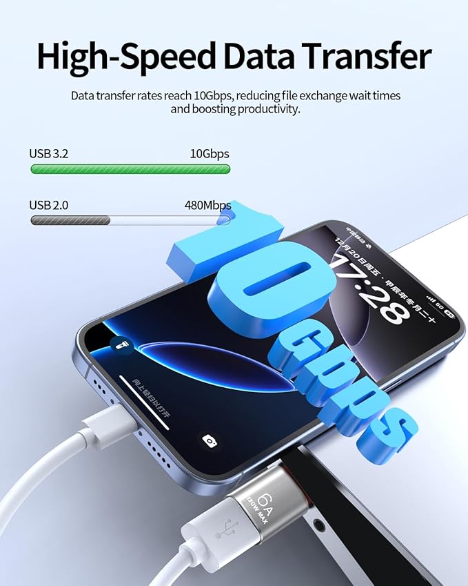 BOMIE USB C to USB Adapter 10 Pack, 6A 120W Fast Charging 10Gbps Data Transfer,USB C Male to USB 3.2 Female OTG Adapter for Phone 15/16/17,Pad,Ma-cBook Pro/Air,Smartphone,Laptop,Tablet Silver