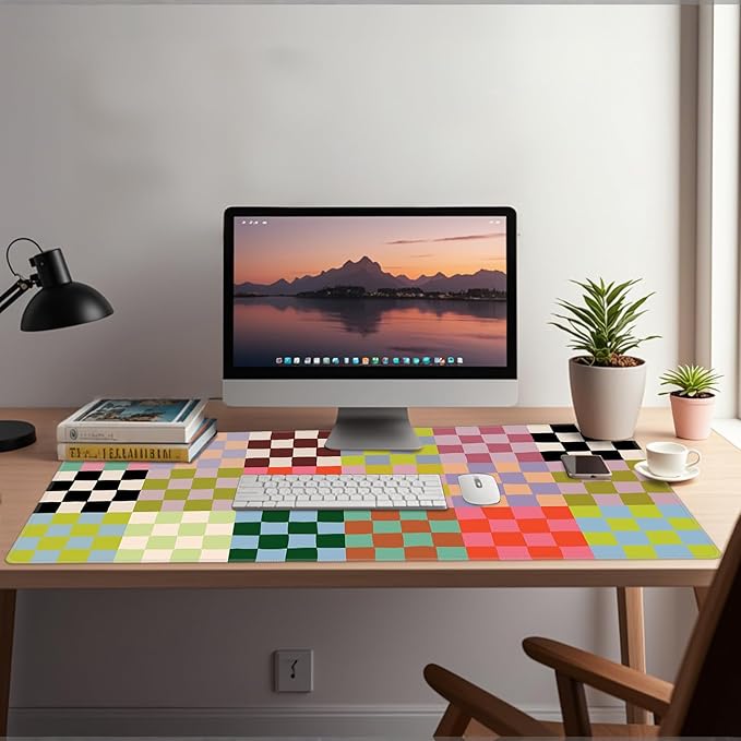 Baziabbo Checkered Desk Mat,XXL Extended Big Mouse Pad,Gaming Mousepad with Stitched Edge,Non-Slip Rubber Base Keyboard Desk Pad for Home Office Study Game