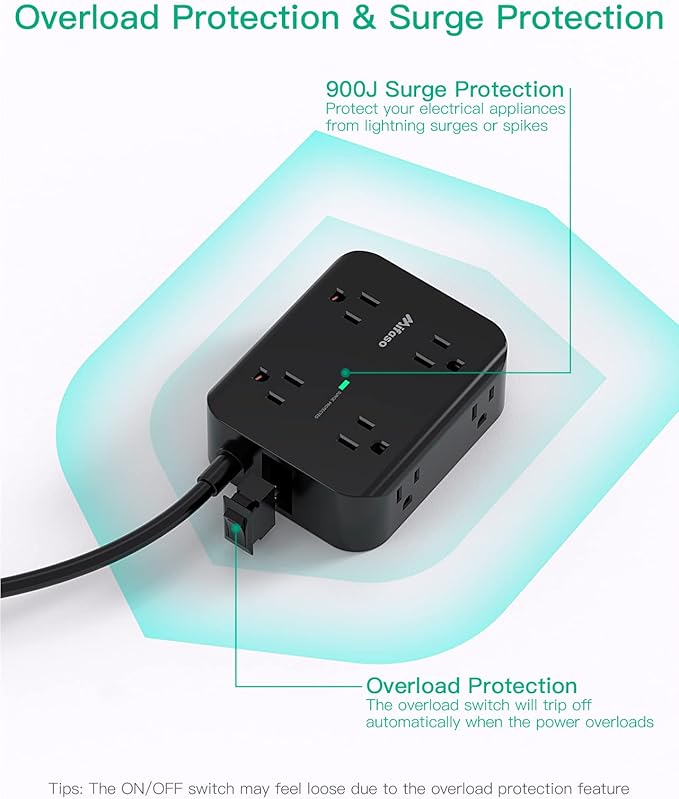 Power Strip Surge Protector - Flat Plug, Wall Mount, 8 Wide Outlets with 4 USB Ports (2 USB C), 5FT Heavy Duty Extension Cord with Multiple Outlets, Charging Station Overload Protection for Home Dorm