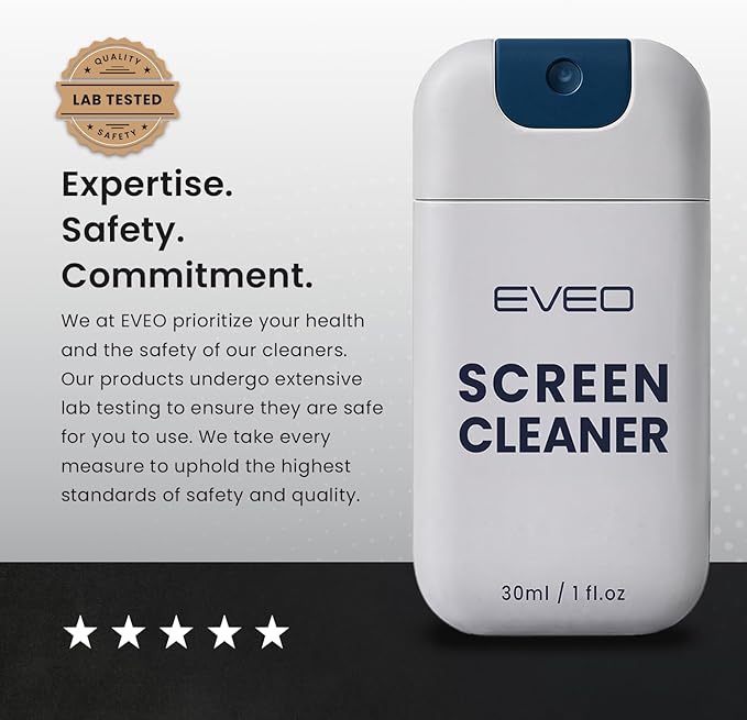 EVEO Computer Screen Cleaner Spray Kit- Portable Laptop Screen Cleaner, Phone Cleaner & Monitor Cleaner + Microfiber Cloth - Car Screen Cleaner for MacBook, iPad and More Electronic Devices - (1 Pack)