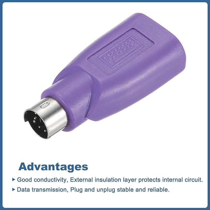 MECCANIXITY 4 Pcs PS/2 to USB Port, PS/2 Male to USB Female Adapter for Wired Mouse Keyboard Desktop PC Laptop Notebook, Green/Purple