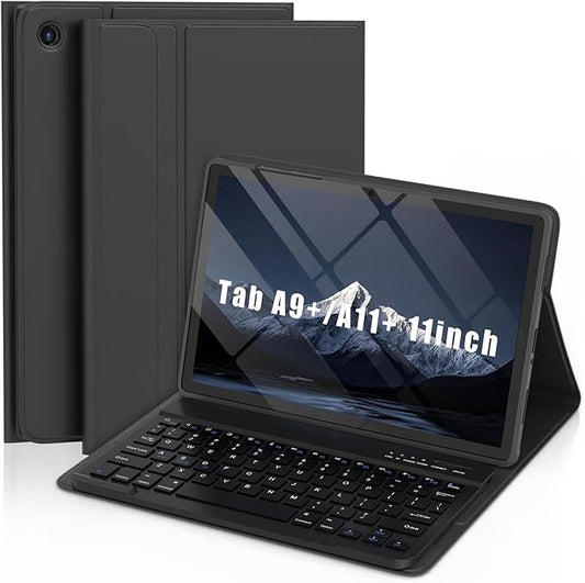 MMK Galaxy Tab A9 Plus Case with Keyboard (11" 2023), Compatible with Samsung A11 Plus Tablet Case Keyboard (11" 2025, SM-X230, SM-X236B), Wireless Detachable-Black