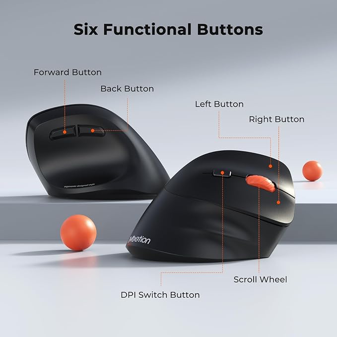 MEETION New Ergonomic Mouse Wireless, Bluetooth Vertical Mouse with 3 Multi-Device for Bluetooth(5.3 * 2), 4 DPI 1200-3200 Ergo Mice for Windows/Mac/PC/Laptop/Computer(Large Hands)