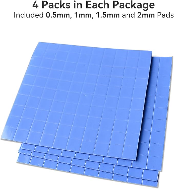 Aairhut Thermal Pad Kit: 4 x 100x100mm Pre-Scored Sheets (0.5mm + 1mm + 1.5mm + 2mm) - Each Yields 100 x 10x10mm Pads for GPU, SSD, Laptop