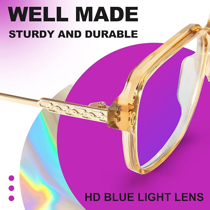 VISOONE Oversized Blue Light Blocking Glasses with Chic Square TR90 Frame and Metal Temple for Women Men REMY