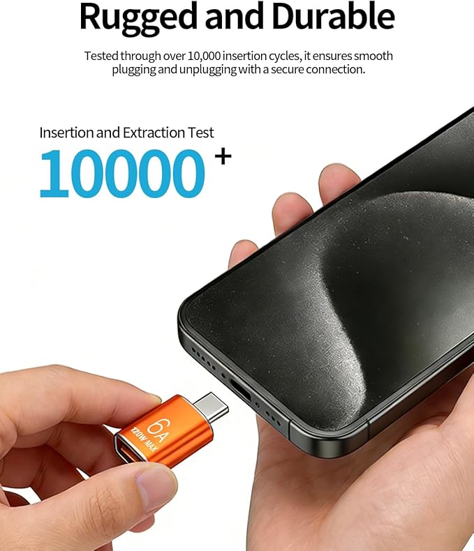 BOMIE USB C to USB Adapter 2 Pack, 6A 120W Fast Charging 10Gbps Data Transfer,USB C Male to USB 3.2 Female OTG Adapter for Phone 15/16/17,Pad,M-acBook Pro/Air,Smartphone,Laptop,Tablet Orange