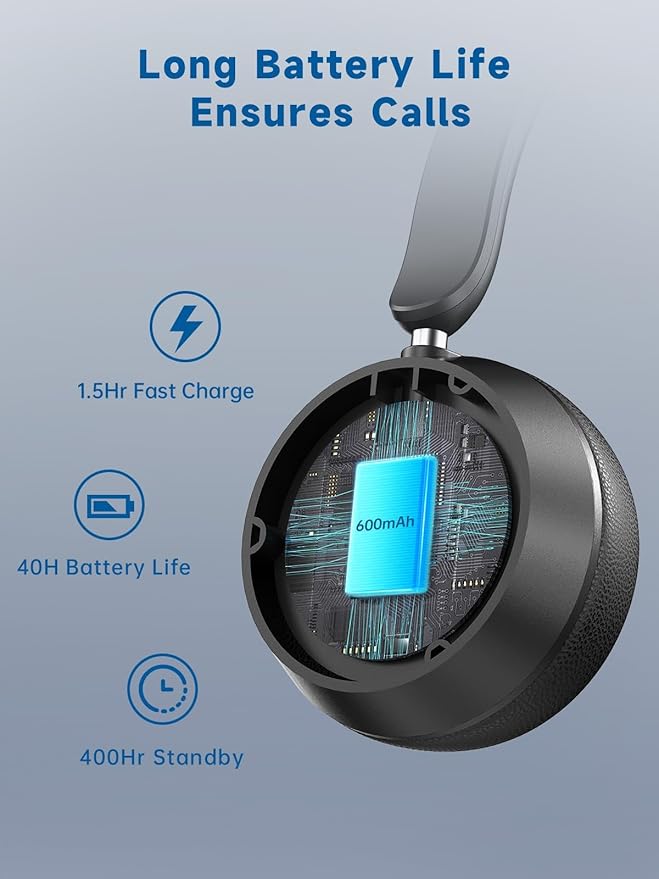 Wireless Headset with Mic for Work, Bluetooth 5.4 Headphones with AI Noise-Canceling Mic for Clear Calls, Wireless Headsets with Mic Mute & USB A/C Dongle for PC, Computer, Laptop, Black