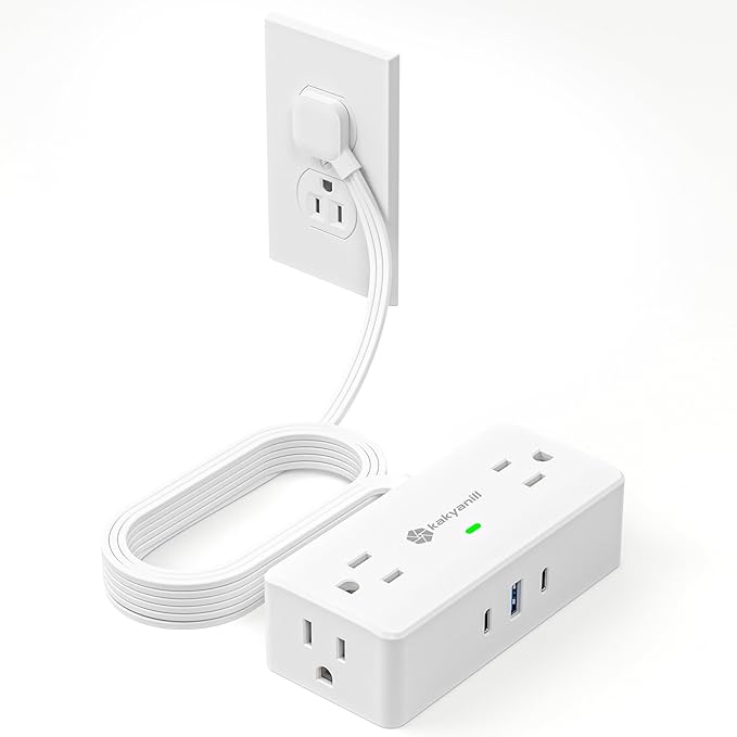 Surge Protector Power Strip, 10 ft Flat Extension Cord with 4 Outlets 3 USB Ports (2 USB C), Flat Plug Power Strip with 900 Joules Protection, Suitable for Home Office Dorm Room, White