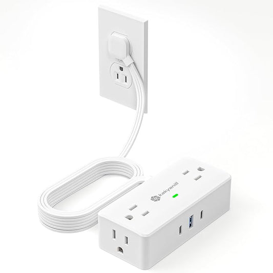 Surge Protector Power Strip, 10 ft Flat Extension Cord with 4 Outlets 3 USB Ports (2 USB C), Flat Plug Power Strip with 900 Joules Protection, Suitable for Home Office Dorm Room, White