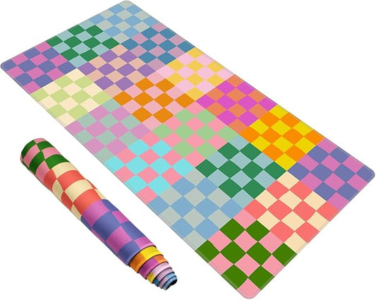 Baziabbo Checkered Desk Mat,XXL Extended Big Mouse Pad,Gaming Mousepad with Stitched Edge,Non-Slip Rubber Base Keyboard Desk Pad for Home Office Study Game