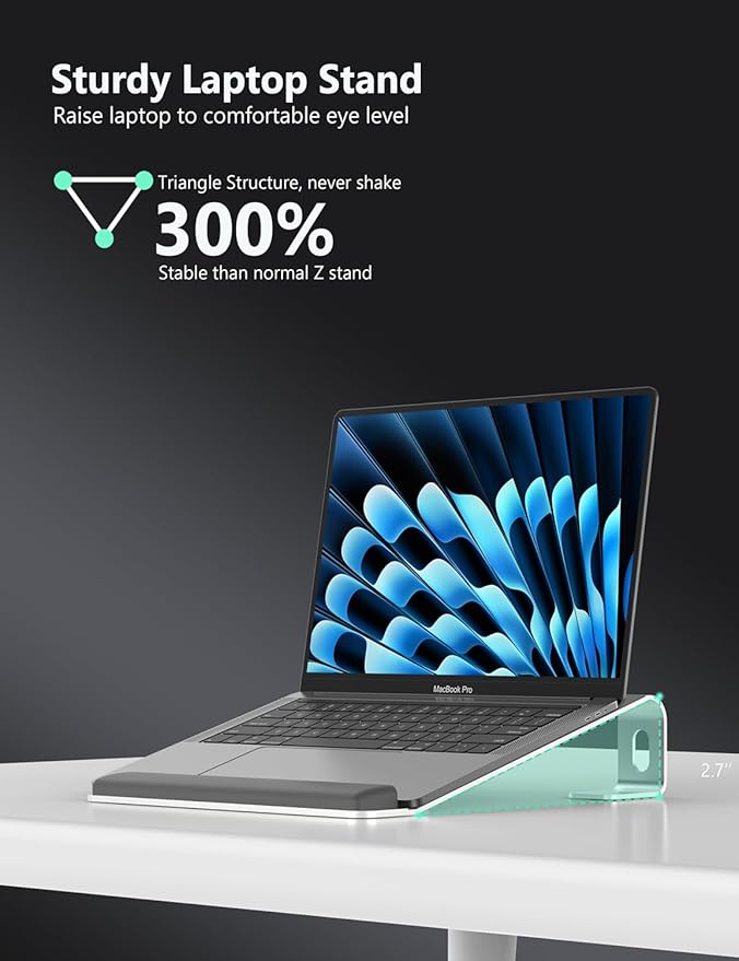 Aluminum Laptop Stand, Notebook Stand with Wrist Rest, Ergonomic Detachable Laptop Mount, Computer Stand Compatible with 10-17'' All Laptops Such as MacBook Air Pro/HP/Dell/Lenovo, Silver
