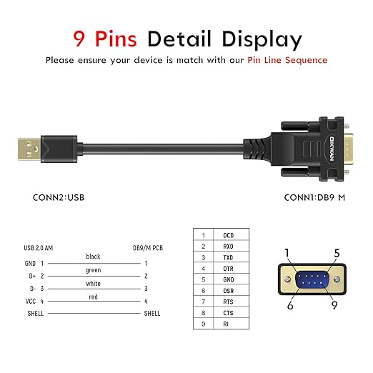 USB to Serial Adapter, USB 2.0 to RS232 Serial DB9 Male 9-Pin Adapter Cable with FT232 Chip-6Feet. NOT Used for VGA Monitor.