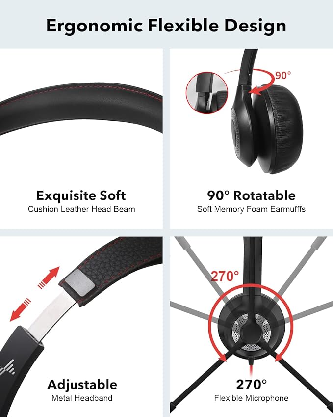 USB Headset with Microphone for PC, On-Ear Computer Laptop Headphones with Noise Cancelling Microphone in-line Control for Home Office Online Class Skype Zoom (USB+3.5mm, Black)