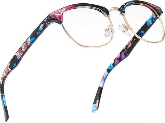 Cyxus Blue Light Glasses for Women Men Retro Semi Rimless Browline Blue Light Glasses for Computer Eye Strain Gaming Glasses Anti Harmful Blue Light 8056T15