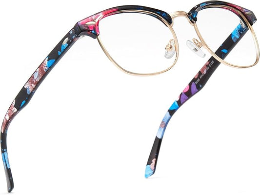 Cyxus Blue Light Glasses for Women Men Retro Semi Rimless Browline Blue Light Glasses for Computer Eye Strain Gaming Glasses Anti Harmful Blue Light 8056T15
