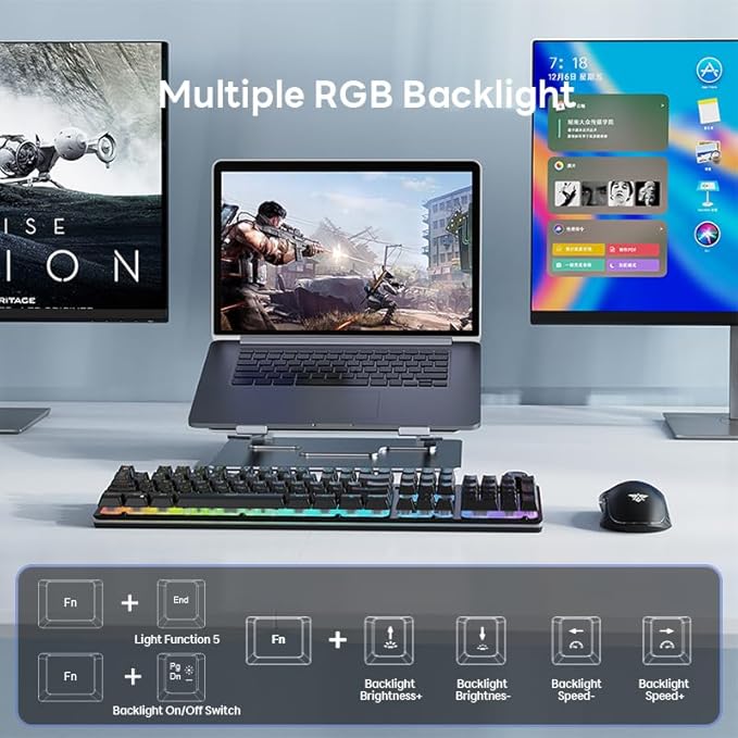 NPET S21PRO Wireless Gaming Keyboard and Mouse Combo, LED Backlit Rechargeable 3500mAh Battery, Mechanical Feel Anti-ghosting Keyboard + 7D 3200 Mice for PC Gamer（USB Receiver is Under The Mouse）
