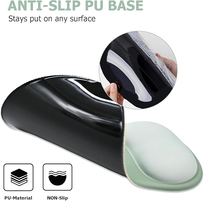 Gel Mouse Pad with Wrist Rest, Ergonomic Office Keyboard Wrist Rest and Mousepad with Wrist Support, Computer Mouse Pad with Non-Slip PU Base and Desk Accessories Mat for Home & Gaming, Green
