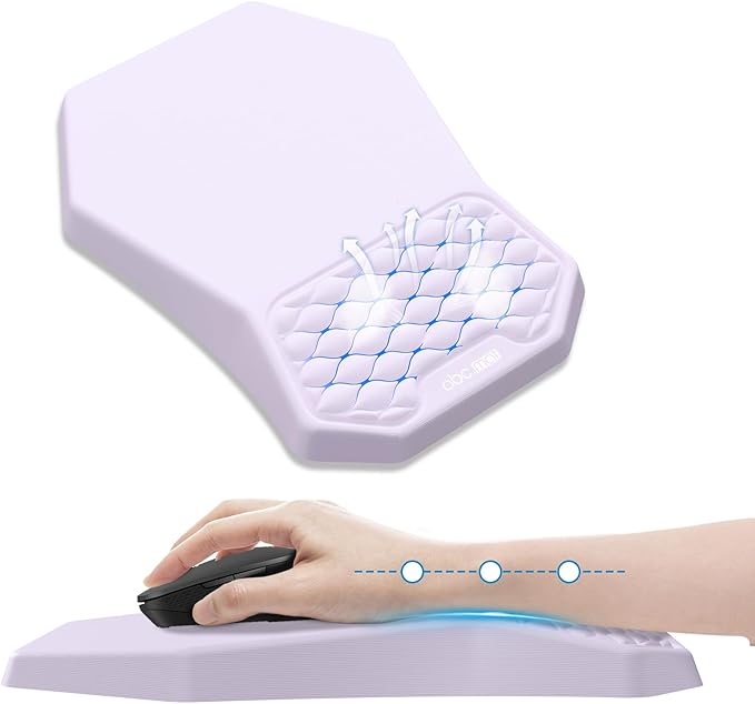 Ergonomic Mouse Pad Wrist Rest Support, Massage Design Surface for Carpal Tunnel Pain Relief, Memory Foam, Non-Slip PU Base for Computer Desk, Purple