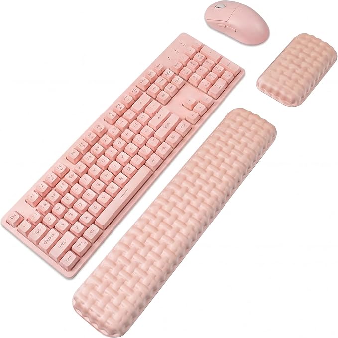 Ergonomic Pink Wrist Rest for Keyboard and Mouse, Memory Foam Wrist Cushion, Wrist Support for Keyboard, Laptop, Mac, Office, Work, Gaming