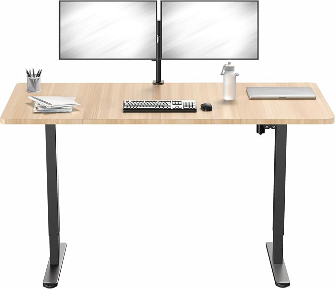 VIVO Electric 60 x 30 inch Stand Up Desk, Height Adjustable, Light Wood Top Black Frame, Home and Office Furniture Sets, DESK-KIT-0B6C