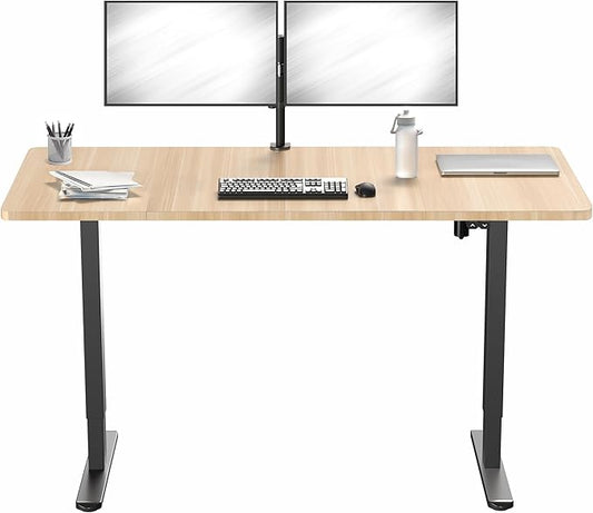 VIVO Electric 60 x 30 inch Stand Up Desk, Height Adjustable, Light Wood Top Black Frame, Home and Office Furniture Sets, DESK-KIT-0B6C