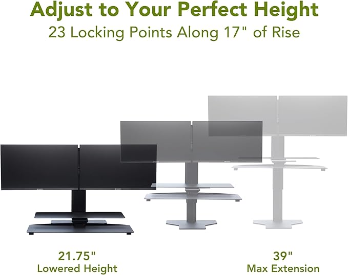 Perfect POSTURE Sit2Stand Standing Desk Converter with Dual Monitor Mount – 18” Height Adjustable Sit-Stand Workstation – Black